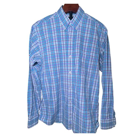 Tailorbyrd Mens Plaid Long-Sleeve Cotton Shirt M Purple & Blue - Picture 2 of 8